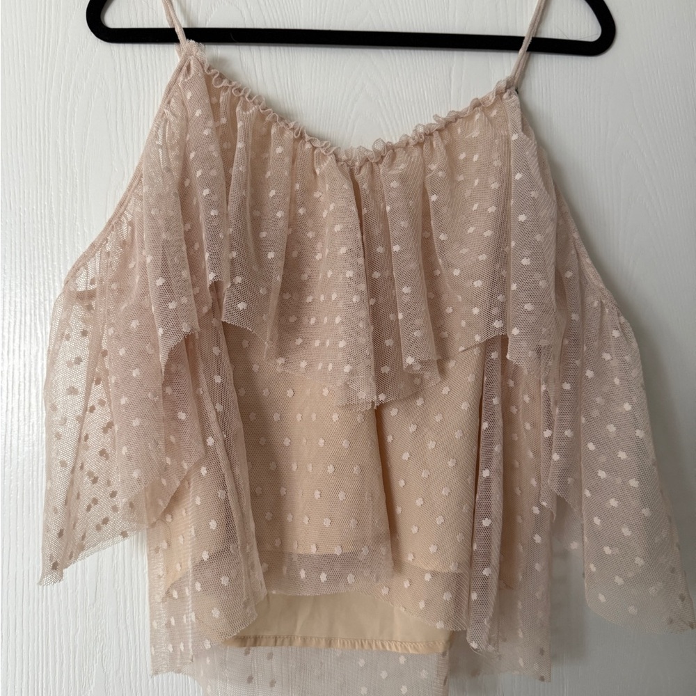 Sheer Polka Dot Off-Shoulder Peplum Top